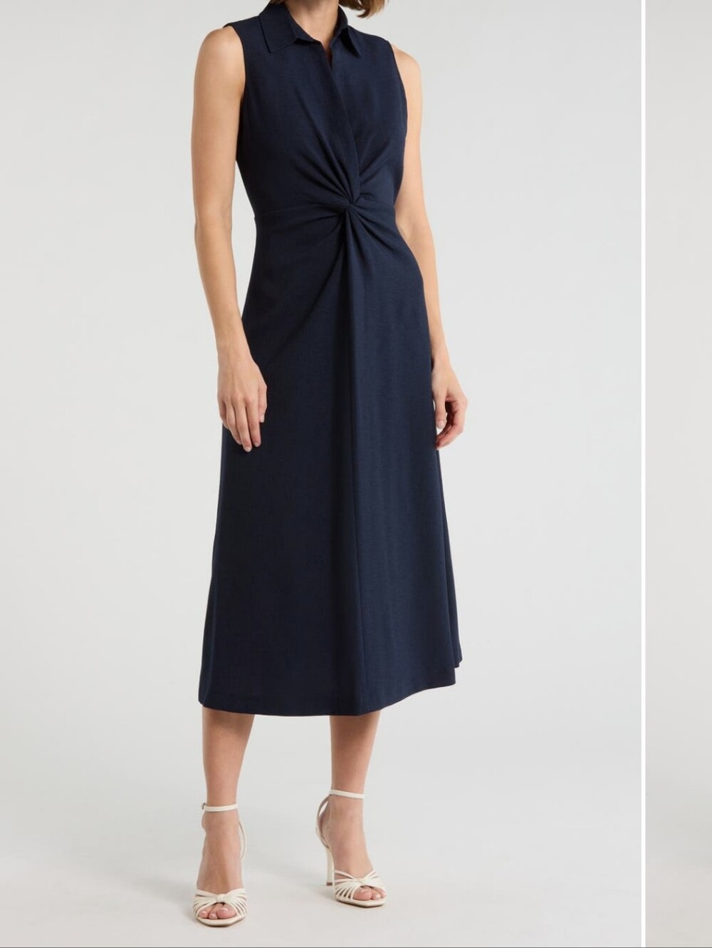 Calvin Klein Size 4 Blue Twist Front Sleeveless Midi Dress Msrp $139